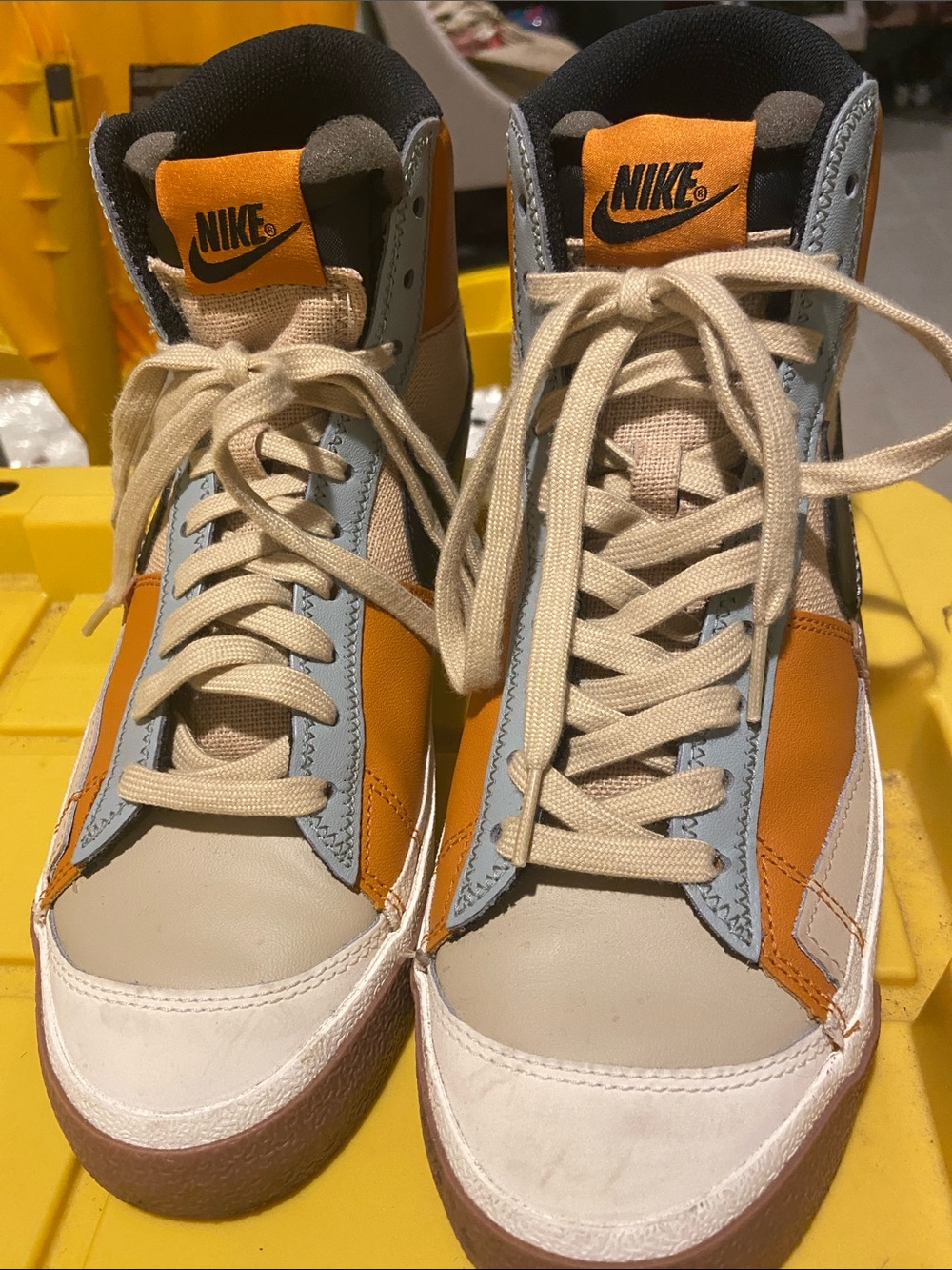 Nike Men’s Mid-Top Sneakers in Tan, Orange & Light Blue